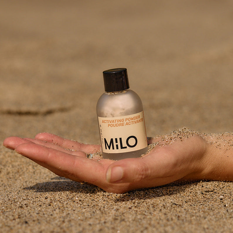 MILO Activating Powder in matte cream jar - eight products in one, just add water