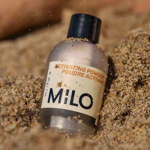 MILO Activating Powder in matte cream jar - eight products in one, just add water